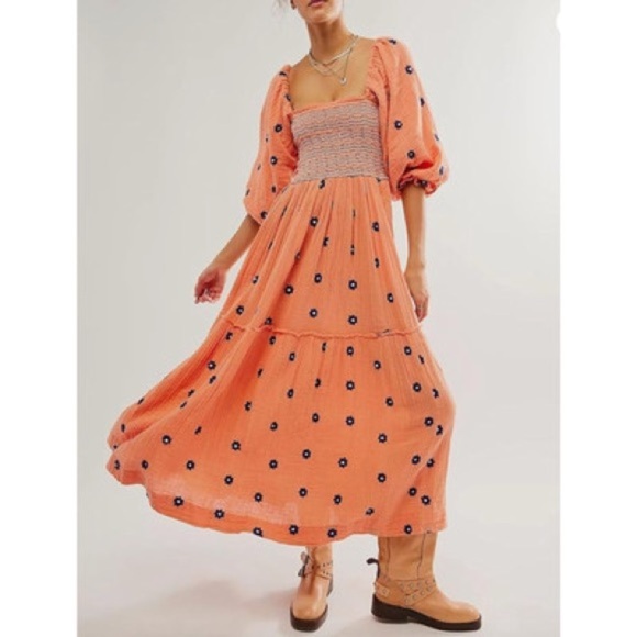Free People Dahlia Embroidered Maxi Dress in Melon Combo, size XS *NWT - Picture 1 of 4